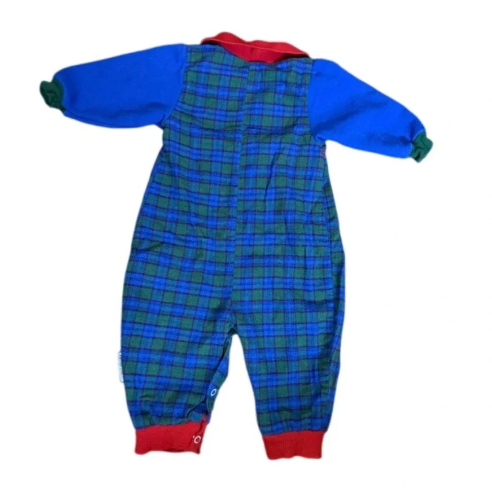 Vintage Healthtex Baby Boy Ranger Plaid Romper Blue Green Red 12 Months